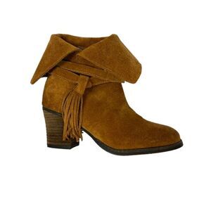 Suede Tassel Ankle Boots - Tan
